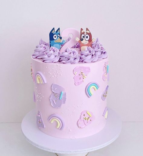 Bluey Cake Girly, 2 Tier Bluey Cake Ideas, Bluey Dessert Table Setup, Bluey Girls Birthday Cake, Bingo Bluey Cake Ideas, Bluey Party Cake, Bluey Girl Cake, Bluey Themed Birthday Cake, Second Birthday Cake Girl