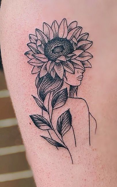 210+ Meaningful Self-Love Tattoo Designs (2023) - TattoosBoyGirl Women Sunflower Tattoos, Spiritual Sunflower Tattoo, Sunflower Woman Tattoo, Sunflower Tattoo Ribcage, Sunflower Field Tattoo, Sunflower And Sun Tattoo, Sunflower Tattoo With Quote, Sun Tattoo With Flowers, Sunflower And Moon Tattoo