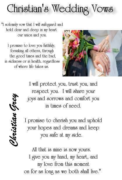 Christian´s wedding vows ♡ Traditional Wedding Vows Christian, Wedding Ring Vows, Christian Grey Anastasia Steele, Christian Wedding Vows, Wedding Program Examples, Wedding Vows Quotes, Vow Examples, Vows Quotes, Vows Ideas