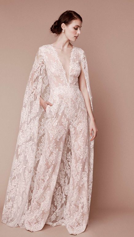 Tadashi Shoji- 2019 Wedding Dress Jumpsuit, Cape Jumpsuit, Chic Vintage Brides, Lace Cape, Unconventional Wedding Dress, Unconventional Wedding, Bridal Jumpsuit, Wedding Jumpsuit, Lace Jumpsuit