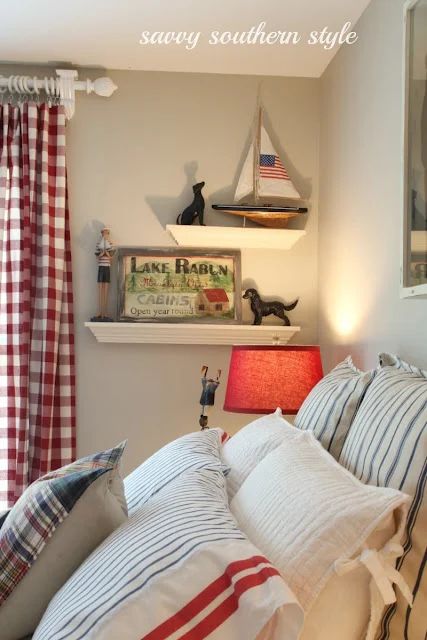 Nautical styled bedroom by Savvy Southern Style, featured at I Love That Junk Layering Bed, Styled Bedroom, Nautical Bedroom, Savvy Southern Style, French Country Design, Cottage Bedroom, Seaside Cottage, Nautical Home, Rooms Reveal