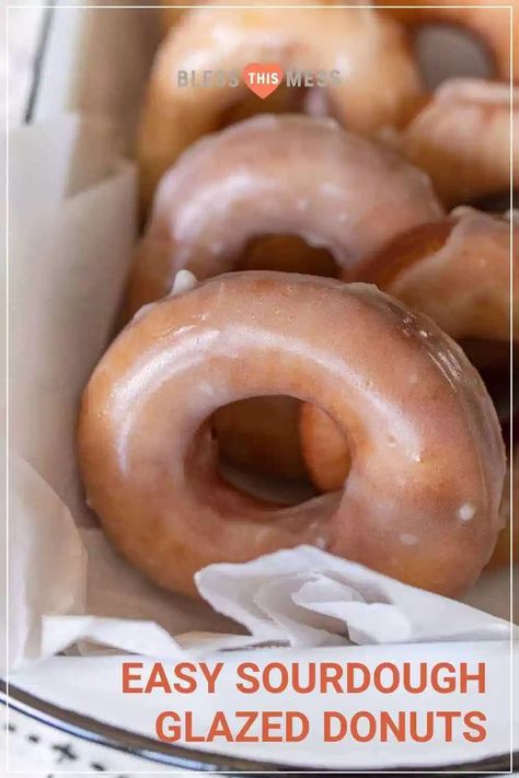 Light and fluffy glazed sourdough donuts are the BEST morning treat (or any-time-of-day treat!) and they're so fun to make! #sourdoughdonuts #glazeddonuts #homemadedonuts #easydonuts #thebestdonuts #donutrecipe #donuts Sourdough Glazed Donut Recipe, Sourdough Doughnuts Baked, Bakery Items Recipes, Sour Dough Donuts Recipe, Sourdough Starter Desserts, Sourdough Donuts Baked, Sourdough Sweet Recipes, Best Sourdough Recipes, Same Day Sourdough Recipes