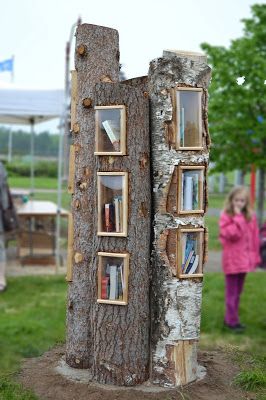 Petawawa Public Library Blog: Petawawa Launches First Book Tree in Renfrew County Log Bookshelf, Pvc Furniture Plans, Little Free Library Plans, Little Free Pantry, Tiny Library, Street Library, Library Plan, Mailbox Landscaping, Bathroom Organizers