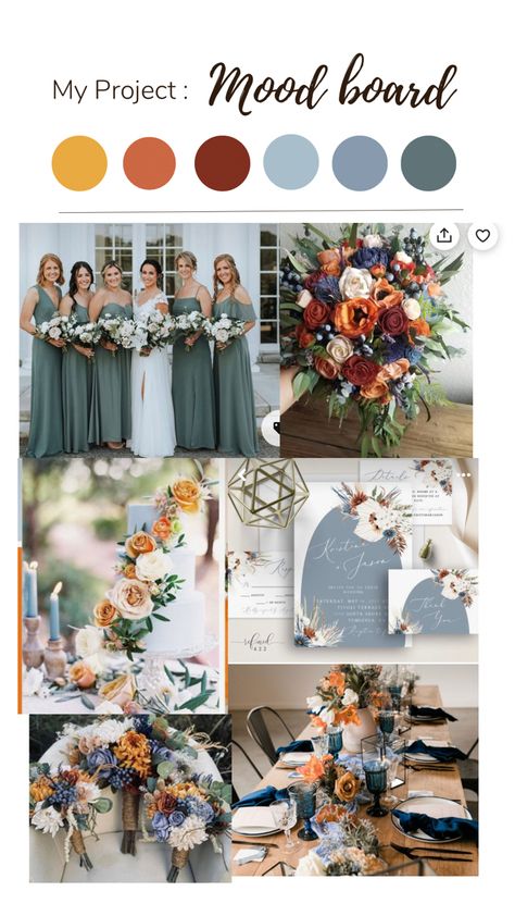 Blue And Orange Summer Wedding, Orange And Blue Rustic Wedding, Wedding Colors Blue And Orange, Autumn Coastal Wedding, Blue And Orange Beach Wedding, Autumn Wedding Blue And Orange, Early Fall Wedding Colors, August Wedding Colors Palette, Fall Coastal Wedding