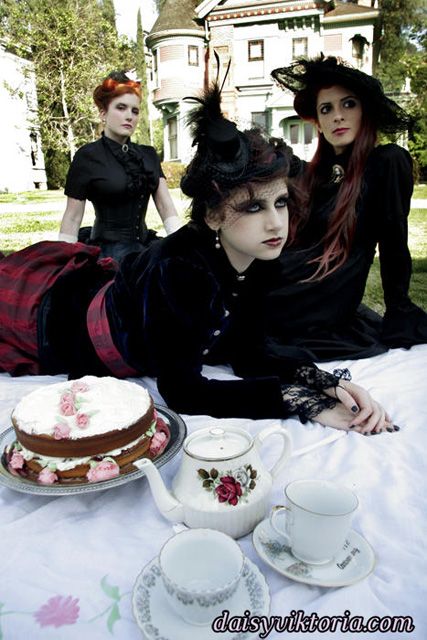 Tea Party by DaisyViktoria.deviantart.com on @deviantART Victorian Gothic Tea Party, Gothic Tea Party Outfit, Vampire Tea Party, Goth Tea Party Outfit, Fantasy Picnic, Goth Tea Party, Vampire Prom, Gothic Tea Party, Vampire Dinner