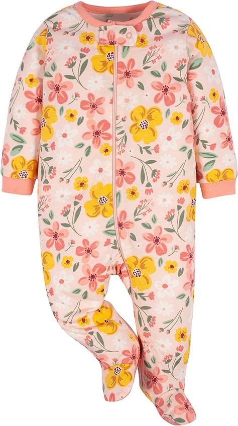 Amazon.com: Gerber Baby Girls 4 Pack Sleep 'N Play Footie Golden Floral 0-3 Months: Clothing, Shoes & Jewelry Baby Girl Pjs, Baby Pjs, Gerber Baby, Sleep, Baby Girl, Clothes