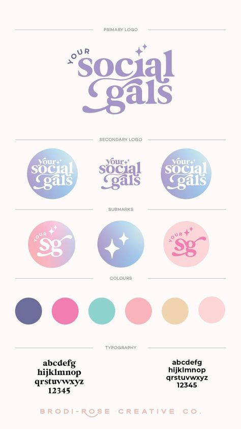 Logo For Social Media Manager, Brand Package Template, Social Media Manager Logo Ideas, Social Media Design Canva, Social Media Palette, Social Media Colour Palette, Cute Branding Ideas, Color Palette Social Media, Visual Identity Moodboard