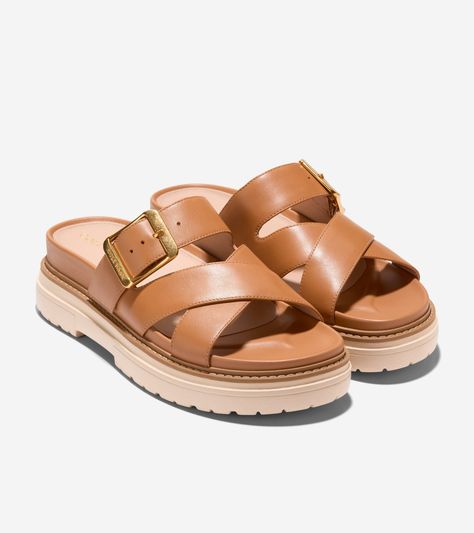 Women's Fraya Slide Sandals in Brown | Cole Haan Dark Caramel, Cole Haan Shoes, Sandal Women, Lug Sole, Cole Haan, Slide Sandals, Womens Sandals, Caramel, Leather Upper