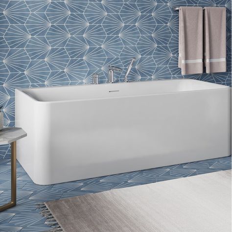 Sterling by Kohler 59.06'' x 29.5'' Freestanding Soaking Acrylic Bathtub | Wayfair Bathtub Wall, Contemporary Bathroom Designs, Bathroom Redesign, Acrylic Bathtub, Soaking Bathtubs, Floor Drains, Bath Tub, Contemporary Bathroom, Lumbar Support