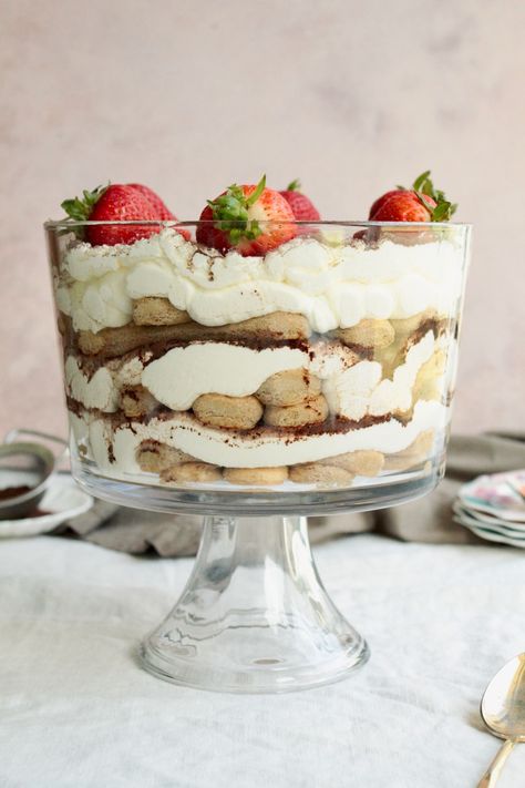 Tiramisu Trifle (Non-Alcoholic) Tiramisu Trifle, Shrimp Linguine, Coffee Cream, Pie Plate, Heavy Whipping Cream, Dessert Drinks, Vegetarian Cheese, Trifle, Non Alcoholic