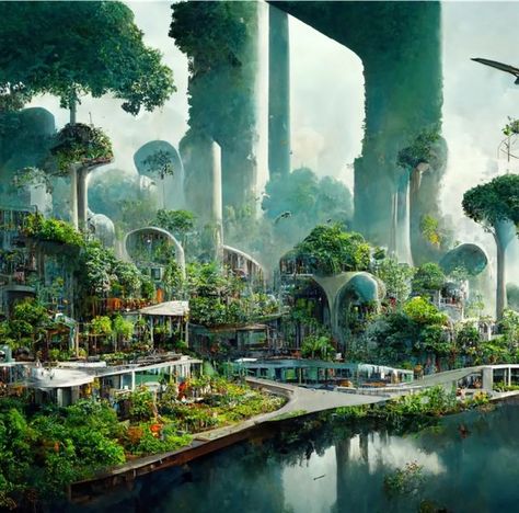 Solar Punk Architecture, Agriculture Future, Eco Futurism, Solarpunk City, Solarpunk Aesthetic, Fiction Aesthetic, Solar Punk, Futurism Art, Eco City