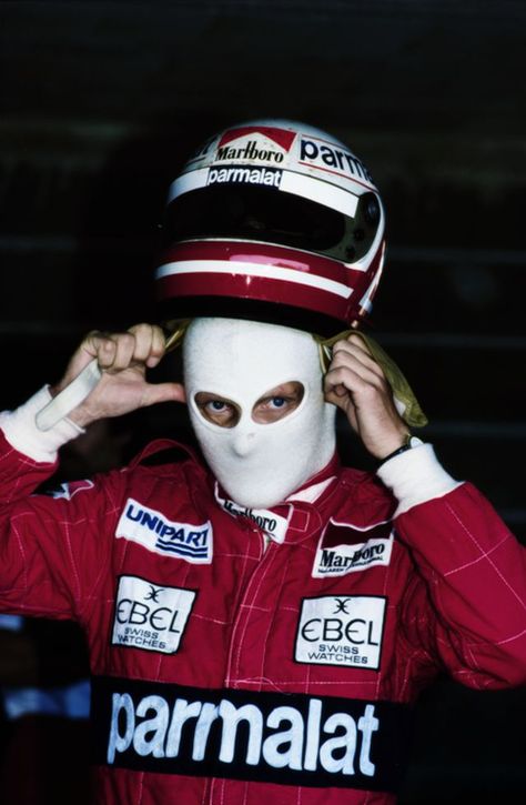 Remembering Niki Lauda: 20 Best Photos of Austrian Formula One Legend in the 1970s and Early 1980s ~ Vintage Everyday Niki Lauda, Racing Suit, A Man, Mask, Red, White, Instagram