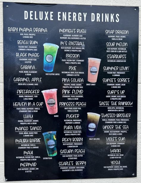 Aroma Joes Rush Flavor Combos, V8 Energy Drink Recipe, Tiki Breeze Energy Recipes, Torani Redbull Drinks, Red Bull Spritzer Flavors, Redbull Energy Drink Recipes, Energy Drink Mixed Drinks, Red Bull Non Alcoholic Drink Recipes, Red Bull Recipes Non Alcoholic