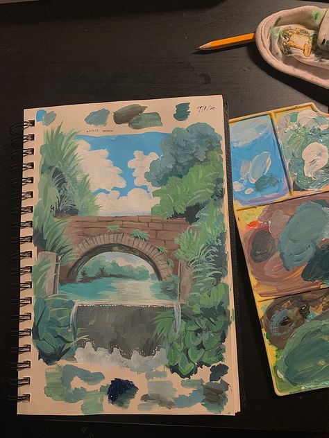 Gouache Art Ghibli, Ghibli Watercolor, Bright Colors Art, Arte Van Gogh, Gouache Art, 수채화 그림, Arte Sketchbook, Amazing Art Painting, Art Inspiration Painting