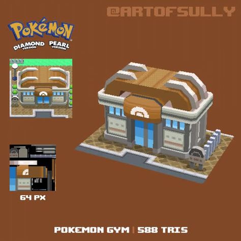 Re-creation of the Pokemon Gym from Diamond / Pearl! Pokemon Locations, Pokemon Gym, Pokémon Diamond, Art Things, Pixel Art, Pokemon, Gym, Building, Art