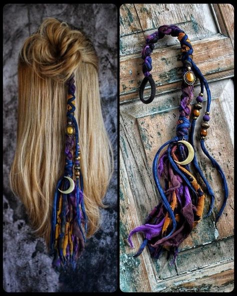 Hippy Hair Accessories, Clip In Hair Accessories, Dread Hair Accessories, Diy Viking Hair Accessories, Witch Hair Accessories, Witchy Hair Accessories, Witch Accessories Diy, Hair Yarn Wrap, Macrame Dread Wrap