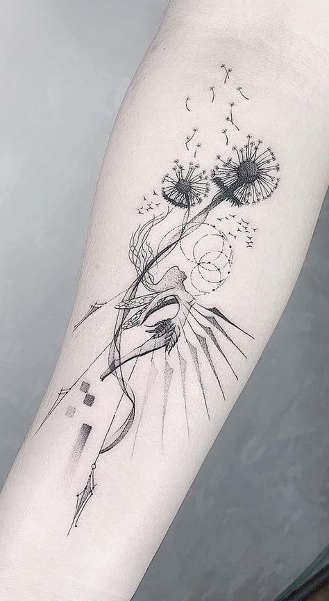 Watercolor Dandelion Tattoo, Dandelion Tattoo Meaning, Dandelion Tattoos, Tatuaje Trash Polka, Dandelion Tattoo Design, Unalome Tattoo, Dandelion Tattoo, Fairy Tattoo Designs, Inspiration Tattoo