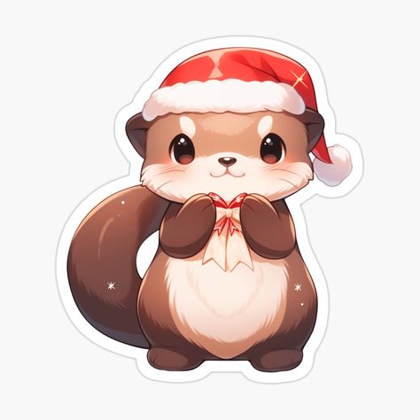 Christmas Otter, Otter Christmas, Cartoon Otter, Cute Christmas Cartoon, Cute Christmas Animals, Cute Otters Drawing, Otter Cartoon, Otter Drawing, Otter Art