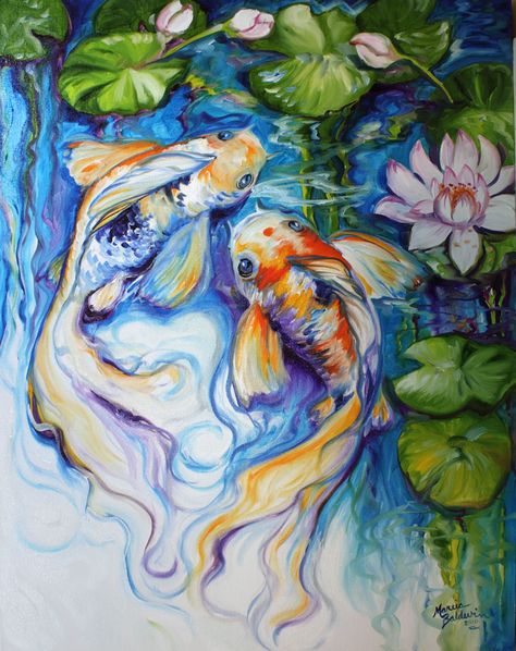 Featured Artist Marcia Baldwin | Artsy Shark Marcia Baldwin, Lily Pictures, Koi Painting, Dengeki Daisy, Koi Art, Samurai Tattoo, Soyut Sanat Tabloları, Hur Man Målar, Vampire Knight