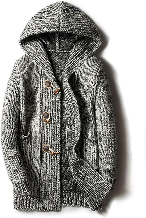 Loose Knitwear, Knitted Cardigan Sweater, Men Halloween, Hooded Cardigan Sweater, Mens Cardigan Sweater, Toggle Button, Sweater Grey, Mens Cardigan, Hooded Cardigan