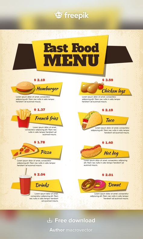 Fast Food Menu Design, Design Cibo, Menu Vintage, Healthy Restaurant Food, Food Typography, Food Truck Menu, Menue Design, Menu Food, Pizza Menu