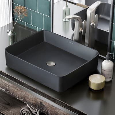 Black Sink Bathroom, Black Bathroom Sink, Rectangular Vessel Sink, Contemporary Bathroom Sinks, Matte Black Bathroom, Black Sink, Drain Opener, Vessel Faucets, Vessel Bathroom Sink