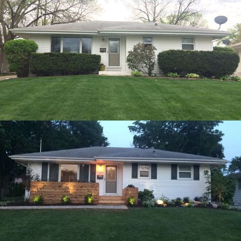 House Painting Before And After, Front Yard Makeover Before And After, Front Yard Landscaping Before And After, Ranch House Front Yard Landscaping, Landscape Before And After, Landscaping Before And After, Ranch Style Home Landscaping, Ranch House Landscaping, Ranch House Remodel