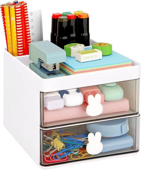 Desk Organization Aesthetic, Study Desk Organization, Desk Paper Organizer, Small Desk Organization, Getting Rid Of Clutter, Plastic Drawers, Home White, Office Desktop, Small Desk