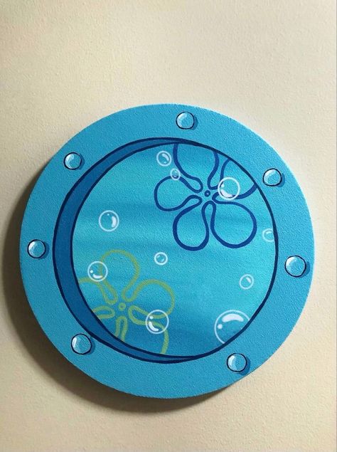 Spongebob Porthole, Submarine Window, Vinyl Art Paint, Circular Canvas, Mini Toile, Spongebob Painting, Porthole Window, Circle Canvas, Desain Buklet