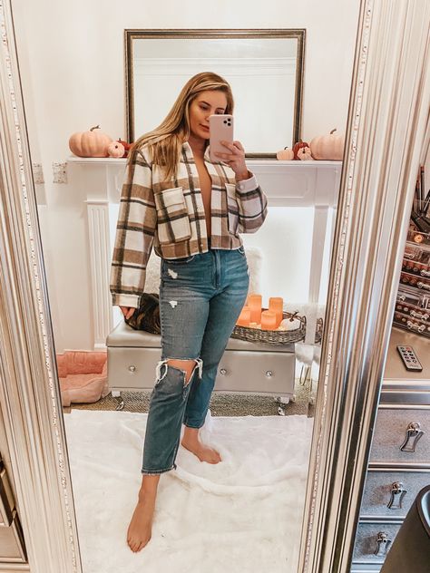 Abercrombie sale! Use code LTKAF2021 for 25% off Cropped Flannel Jacket Outfit, Flannel Jacket Outfit, Cropped Flannel, Plaid Shacket, Flannel Jacket, Jacket Outfit, Gunne Sax, Jacket Outfits, Straight Jeans