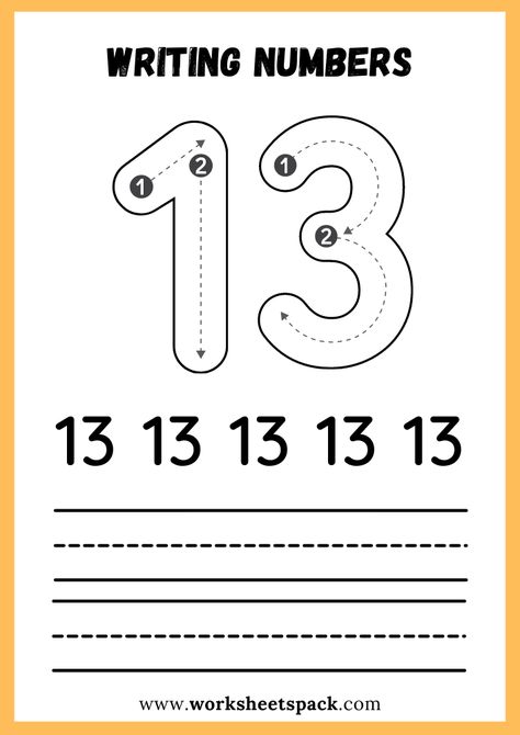 Writing Numbers Worksheet PDF, Write Number 13 Free Printable for Kids - Printable and Online Worksheets Pack Kindergarten Literacy Worksheets, Number Writing Practice, 13 Number, Preschool Number Worksheets, Letter Worksheets For Preschool, Number Writing, 20 Number, Cvc Words Kindergarten, Numbers Worksheet