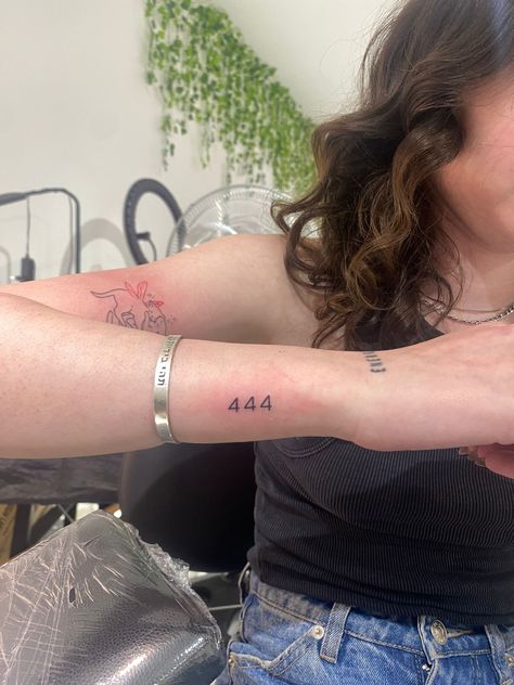 Simple 444 Tattoo, 444 Side Tattoo, 444 Dainty Tattoo, 444 Flower Tattoo, 444 Tattoo Aesthetic, 444 Wrist Tattoo Ideas, 999 Tattoo Design Font, 7777 Tattoo, 444 Arm Tattoo