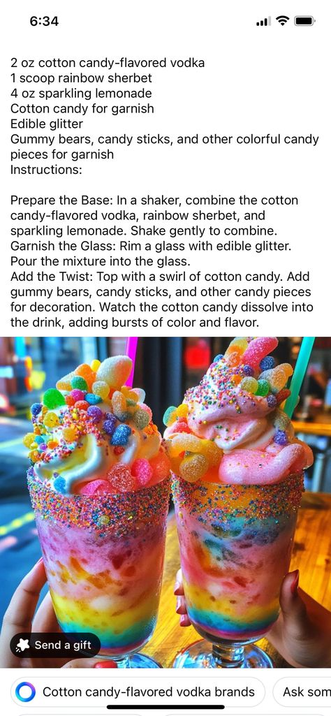 Sparkling Lemonade, Rainbow Sherbet, Candy Sticks, Flavored Vodka, Edible Glitter, Colorful Candy, Gummy Bears, Cotton Candy, Lemonade