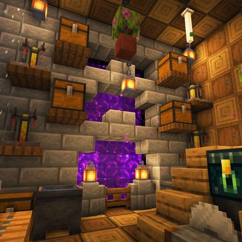 Minecraft Under Stairs Ideas, Secret Room Ideas Minecraft, Big Kitchen Minecraft, Minecraft Fantasy House Interior, Furnace Area Minecraft, Minecraft Interior Builds, Minecraft Lava Farm, Smelting Room Minecraft, Minecraft Portal Room