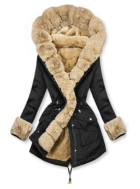 Coat With Fur, Womens Thermal, Estilo Chic, Womens Parka, Fleece Coat, Winter Coats Women, Hooded Coat, Womens Clothing Sizes, Fur Collar