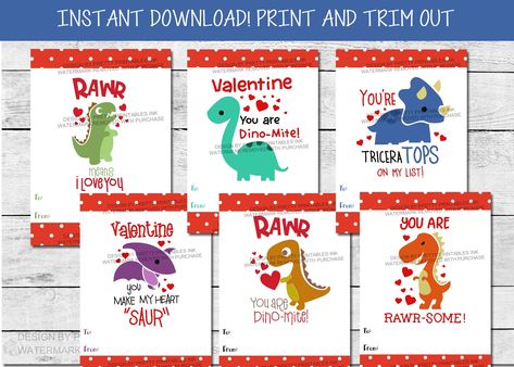 Dinosaur Valentine Cards, Dino Valentines, Dinosaur Valentine, Dinosaur Valentines, Printable Valentines Day Cards, Dinosaur Cards, Class Valentines, Pretty Printables, Printable Valentines Cards