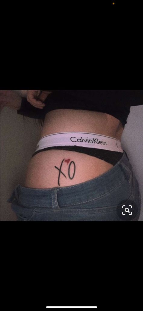 Xo Tattoo Hip, 2023 Tattoo Ideas Women, Butts Tattoo, Dirty Tattoos For Women, Finger Tattoos Matching, Cool Stick And Poke Tattoos, Witchy Finger Tattoos, Tattoos Witchy, Buttcheek Tattoo