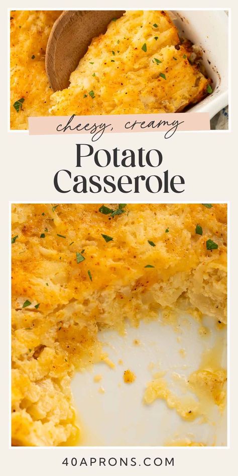 My mom has been making this cheesy potato casserole for decades, and I begged her to let me share the recipe! It’s a perfect side dish for just about any occasion. Rich and creamy, I always request it at all our family get-togethers! Potato Cassarole, Potato Casserole Recipes, 40 Aprons, Cheesy Potato Casserole, Easy Skillet Meals, Christmas Meal, Cheesy Potato, Hearty Comfort Food, Potatoe Casserole Recipes