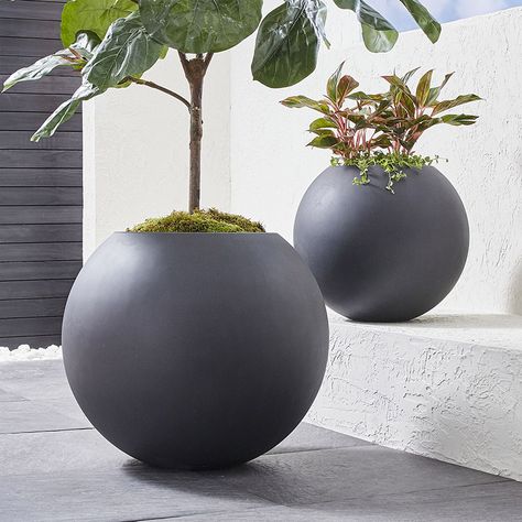 Round Planters, Gray Planter, Hanging Plants Indoor, Meteor Garden 2018, Indoor Outdoor Planter, Large Backyard, Planter Pots Outdoor, Outdoor Pots, Small Planter