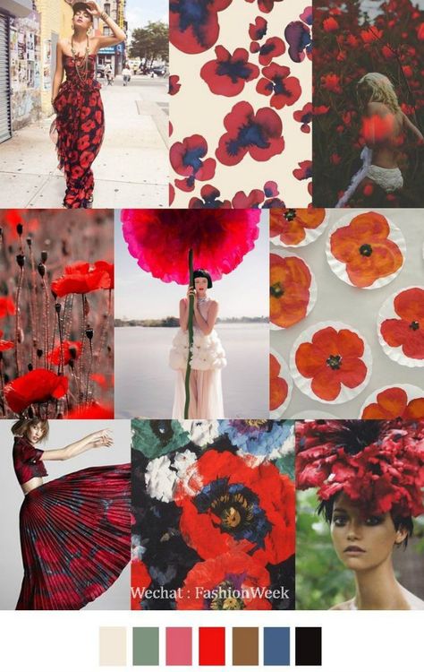 Mood Board: Summer Flower Color Inspiration, More at: http://www.brabbu.com/en/inspiration-and-ideas/moodboard/mood-board-summer-flower-color-inspiration #MoodBoardIdeas #MoodBoardDesign #MoodBoardFashion Pattern Curator, 2017 Fashion Trends, Poppy Field, Angkor, Pantone Color, Womens Fashion Trends, Colorful Fashion, Color Trends, Color Combos