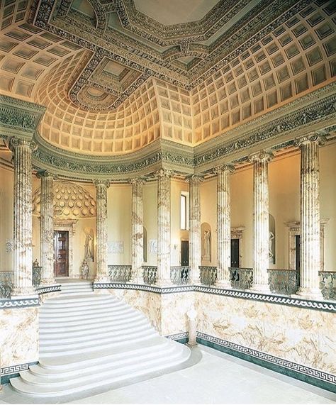 Holkham Hall, Marble Hall, Arched Ceiling, Shigeru Ban, Andrea Palladio, Stone Steps, Norfolk England, Stately Homes, Hall Interior