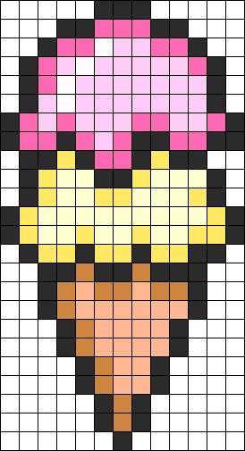 Ice Cream Perler Beads, Ice Cream Pixel Art, Food Pixel Art, Pixel Art Food, Modele Pixel Art, Kandi Cuffs, Pony Bead Patterns, Perler Bead Templates, Motifs Perler