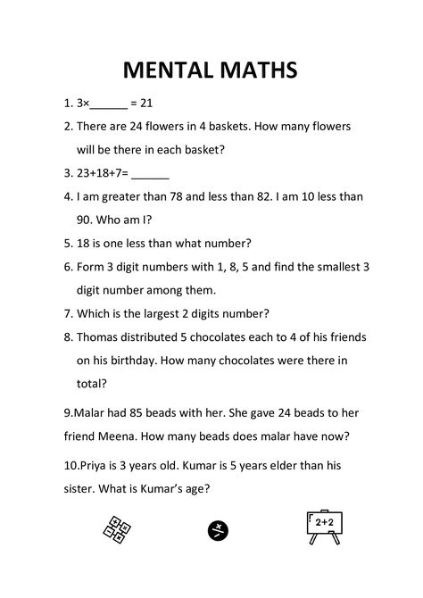 MENTAL MATHS- GRADE 1 WORKSHEET | Mathematics worksheets, Mental maths worksheets, 4th grade math worksheets Worksheet For Class 6 Maths, Gr 3 Math Worksheets, 3 Rd Class Maths Worksheets, Maths Worksheets For Grade 4 And 5, Maths Worksheets Grade 3 Division, Mental Maths For Class 1, Maths Class 4 Worksheets, Olympiad Maths Worksheet For Grade 2, Math Year 4 Worksheets