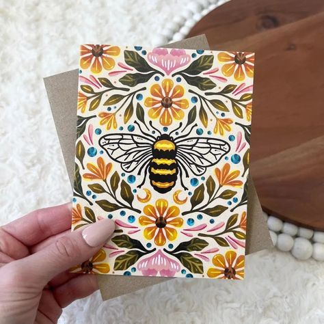 Bee & Floral Greeting Card - Faire Big Mood, A2 Size, Holiday Greeting Cards, Holiday Colors, Retail Space, Funny Birthday Cards, Linen Placemats, Holiday Greetings, Birthday Humor