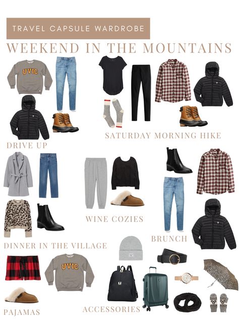 Cabin Weekend Outfit, Weekend Getaway Outfits, Cabin Outfit, Wander Outfit, Getaway Outfit, Mountain Outfit, Winter Travel Outfit, Hiking Outfit Women, Travel Capsule Wardrobe