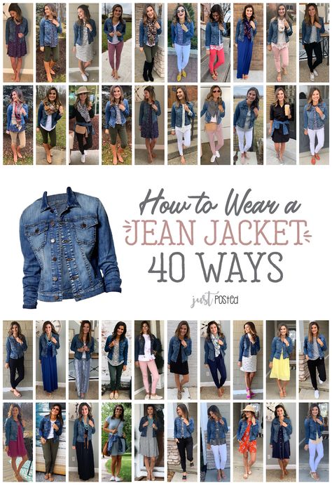 A Jean Jacket styled 40 different ways - A great denim jacket is a perfect piece for any capsule wardrobe and it makes a look come together and be a bit more polished. Here are so many different ways to style and wear the perfect jean jacket! How To Wear Jeans, Jean Jacket Styles, Look Legging, Jean Jacket Outfits, Denim Jacket Outfit, Fashion Capsule Wardrobe, Mode Casual, Fashion Capsule, Jeans Diy