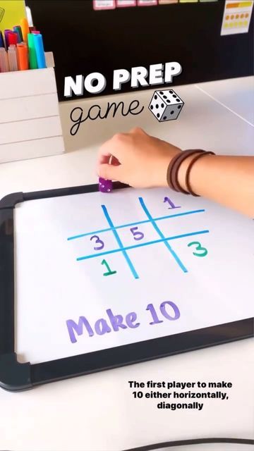 🍎 Australian Primary School Teacher on Instagram: "Make it harder like this 👇🏼👇🏼👇🏼 How easy is this game for a fun fast finishers activity or Math centre? 🎲 All you need is... 🎲 One 6 sided dice 🎲 Whiteboard (or paper) 🎲 Marker (or pencils) 🎲 Two Players WHY I LOVE THIS GAME ♥️ 👉🏼 No Prep! 👉🏼 Save Time 👉🏼 Improve Classroom Management (by teaching your students how to play independently once they’ve finished an assigned task) 👉🏼 Strategy: this game requires students to constan Friends Of Ten, Addition Fluency, Dice Math Games, Easy Math Games, Relief Teaching Ideas, Fun Classroom Games, 12 Sided Dice, Fast Finisher Activities, 6 Sided Dice