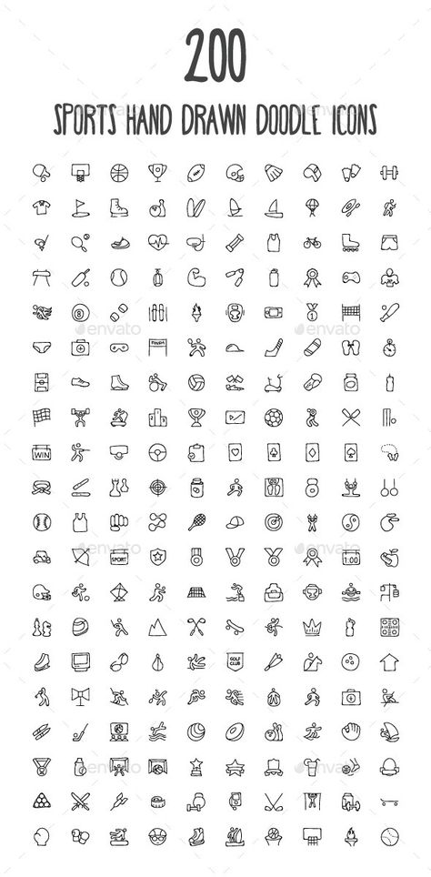 200 Sports Hand Drawn Doodle Icons - Icons Doodle Icons, Sports Drawings, Hand Doodles, Hand Drawn Icons, Doodle Icon, Sketch Notes, Little Doodles, Bullet Journal Doodles, Journal Doodles