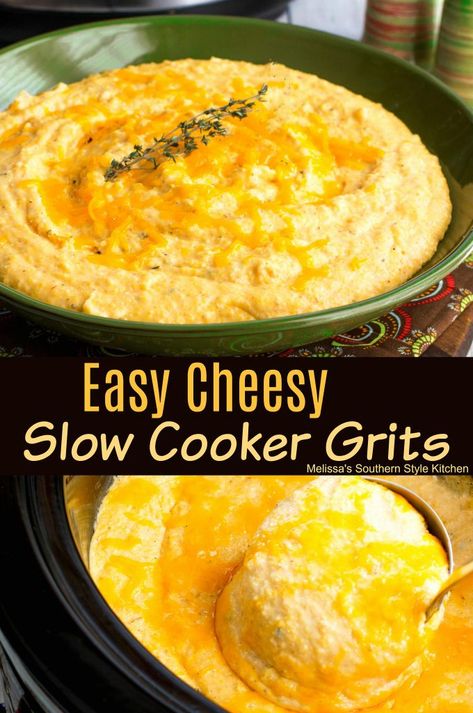 Easy Cheesy Slow Cooker Grits Slow Cooker Grits, Easy Grits, Crockpot Grits, Breakfast Casserole Crockpot, Cheese Grits Recipe, Casserole Crockpot, Breakfast Crockpot Recipes, Cheesy Grits, Grits Recipe