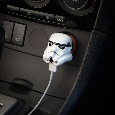 Darth Vader and Stormtrooper 12V USB Car Chargers Help Harness the Dark Side of the Force While on the Go Gadget Tecnologici, Car Accessories Gifts, Back To University, Vader Helmet, Darth Vader Helmet, Dark Vador, Star Wars Love, Think Geek, Star Wars Stormtrooper